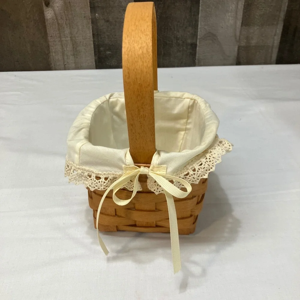 Longaberger 1993 Small Peg Basket 11452 Handwoven Wood Lace Liner & Protector
